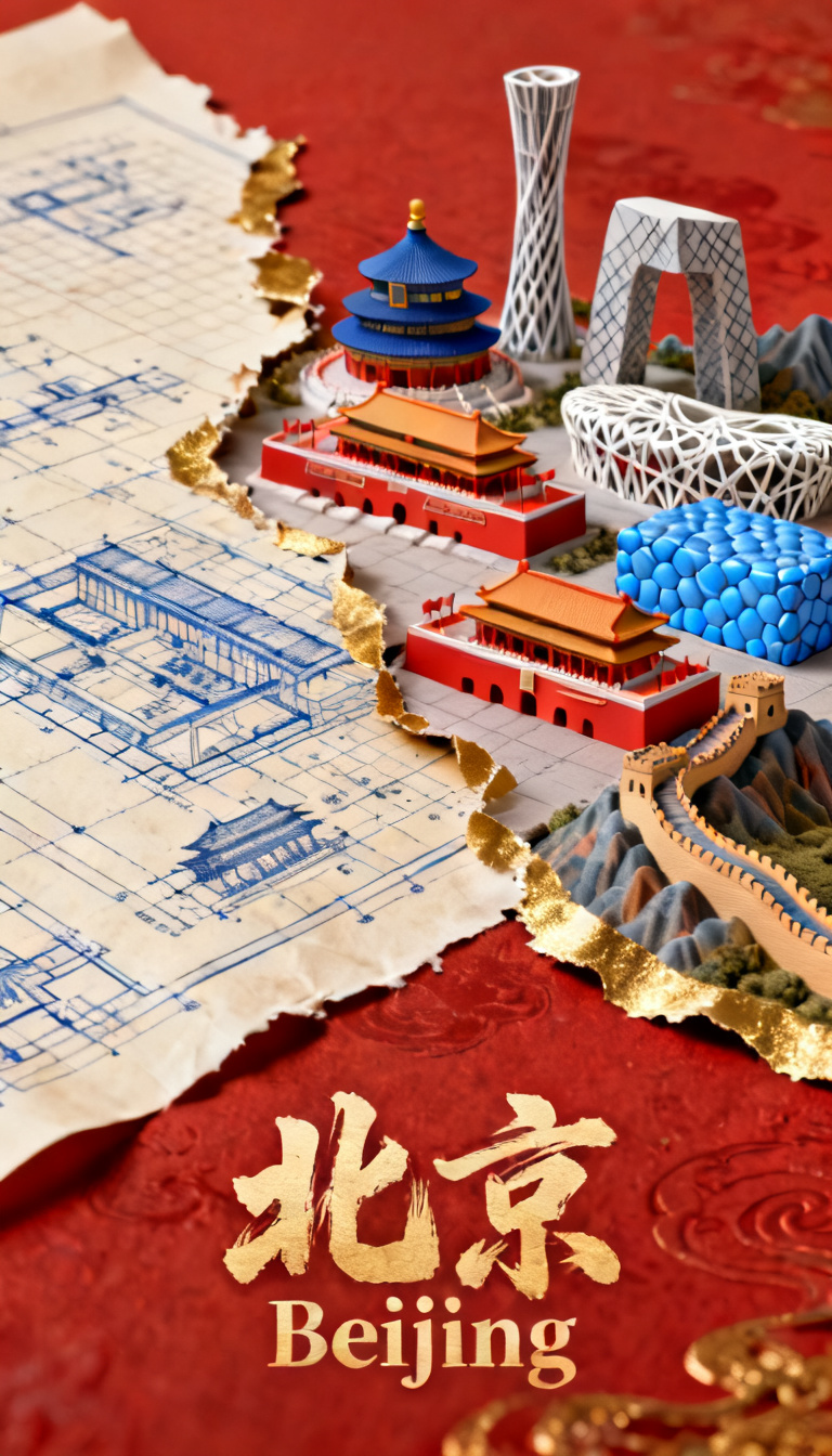 Beijing Landmarks Blueprint-to-3D Poster preview image