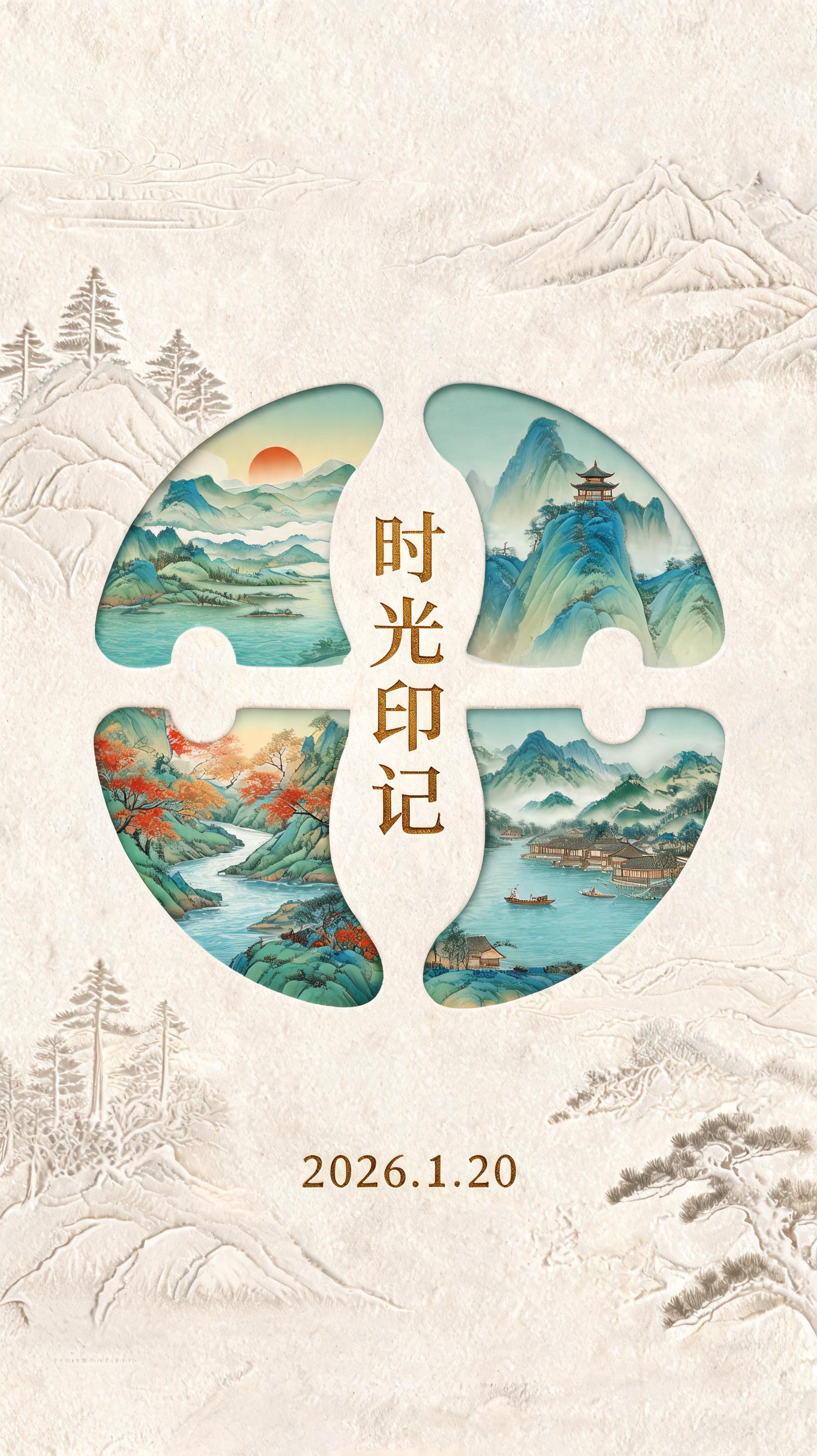 Chinese Landscape Circular Time Stamp Poster preview image
