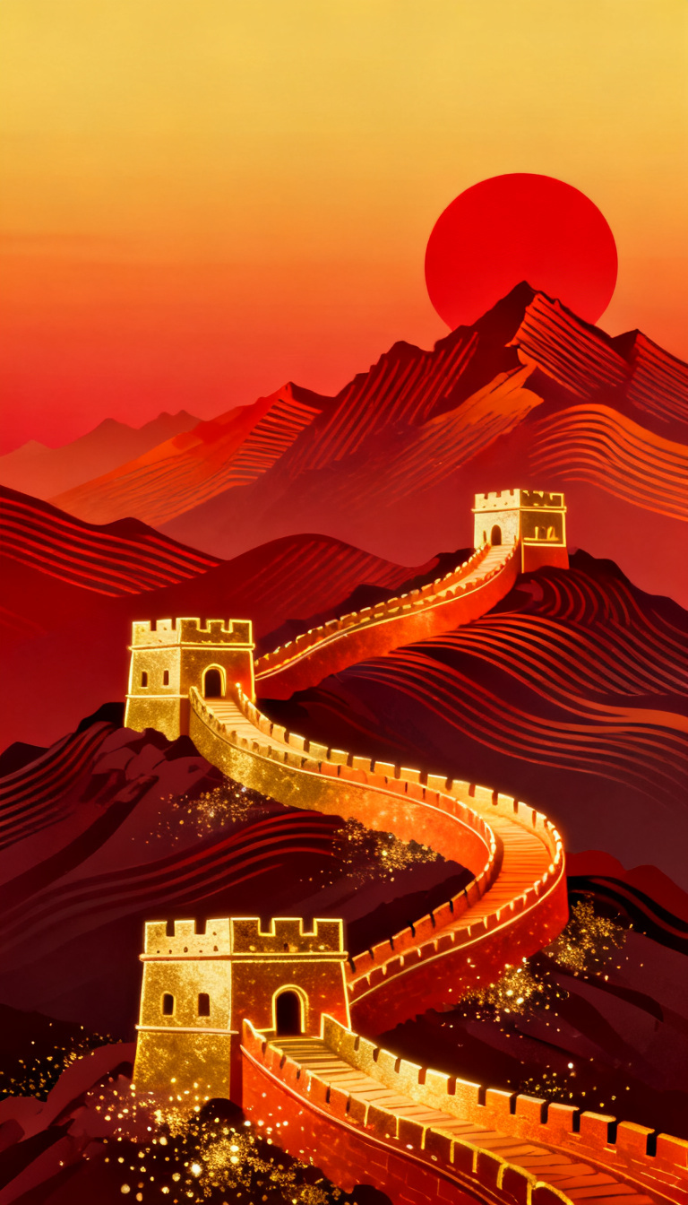 Great Wall Sunset Gradient Illustration preview image