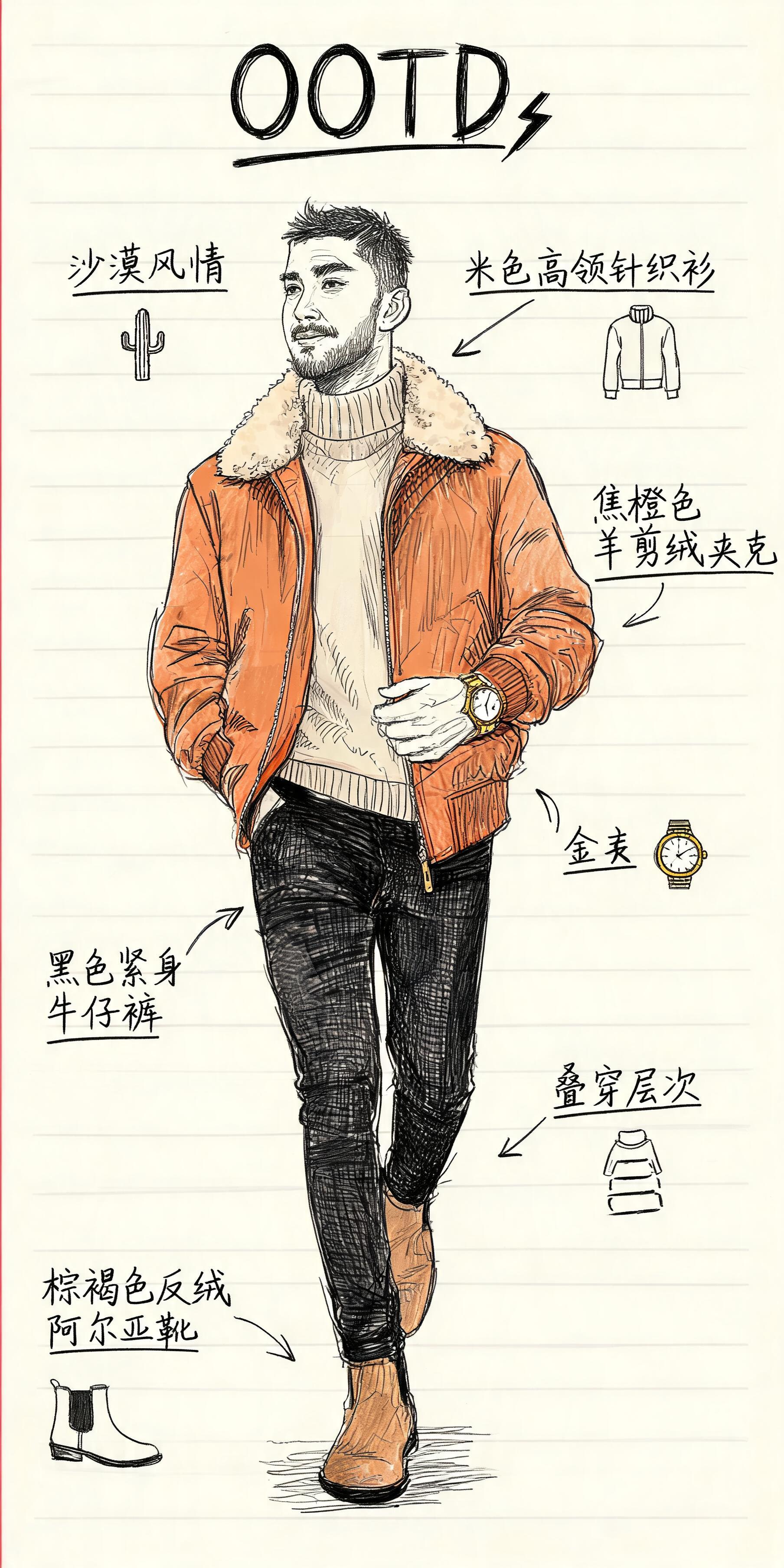 OOTD Line Art Male Fashion Sketch preview image
