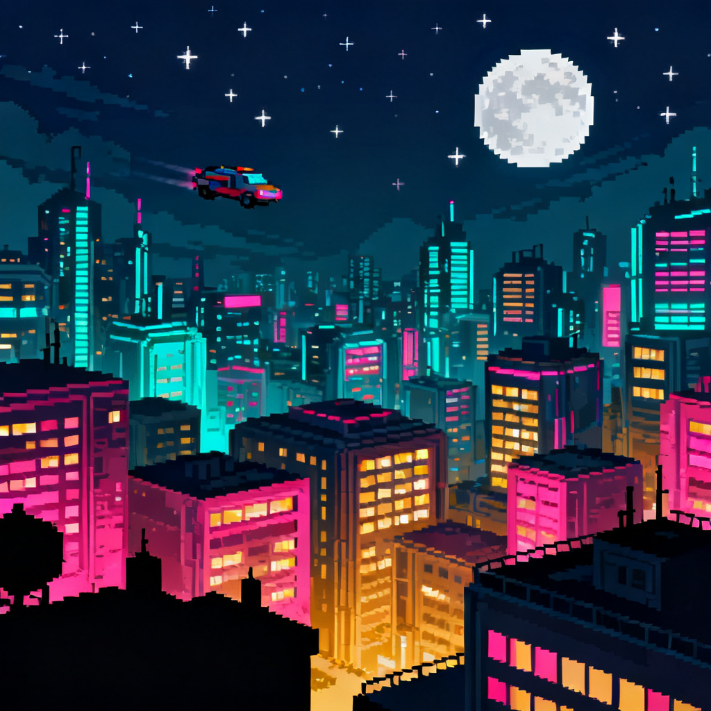 像素艺术城市夜景