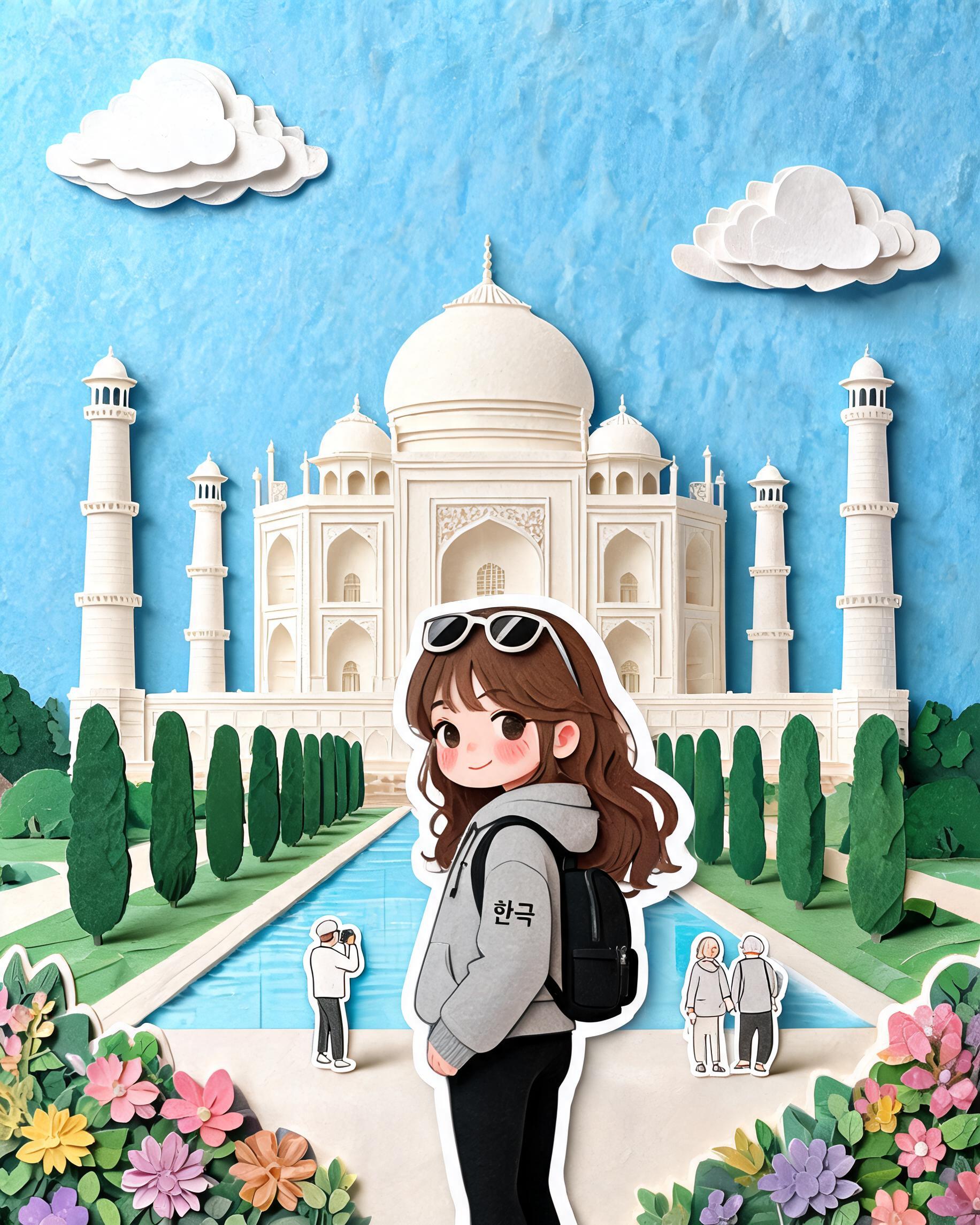 Taj Mahal Papercut Travel Illustration preview image