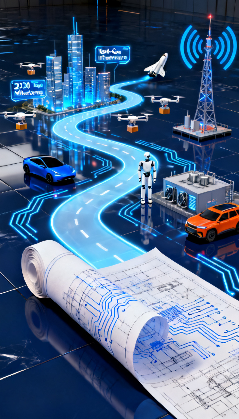 Futuristic Tech Blueprint Roadmap 3D preview image