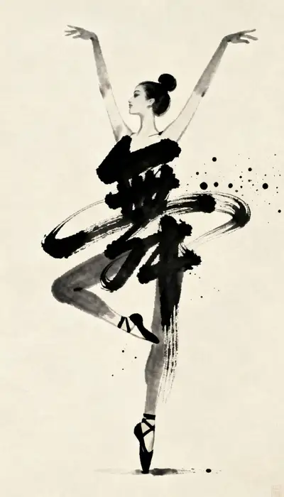 书法汉字与舞者剪影融合