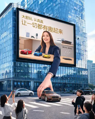 巨幅广告牌玩具车超现实概念图