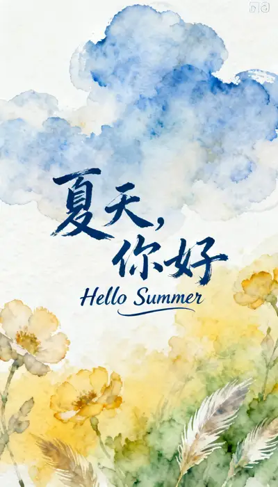 夏天你好水彩海报