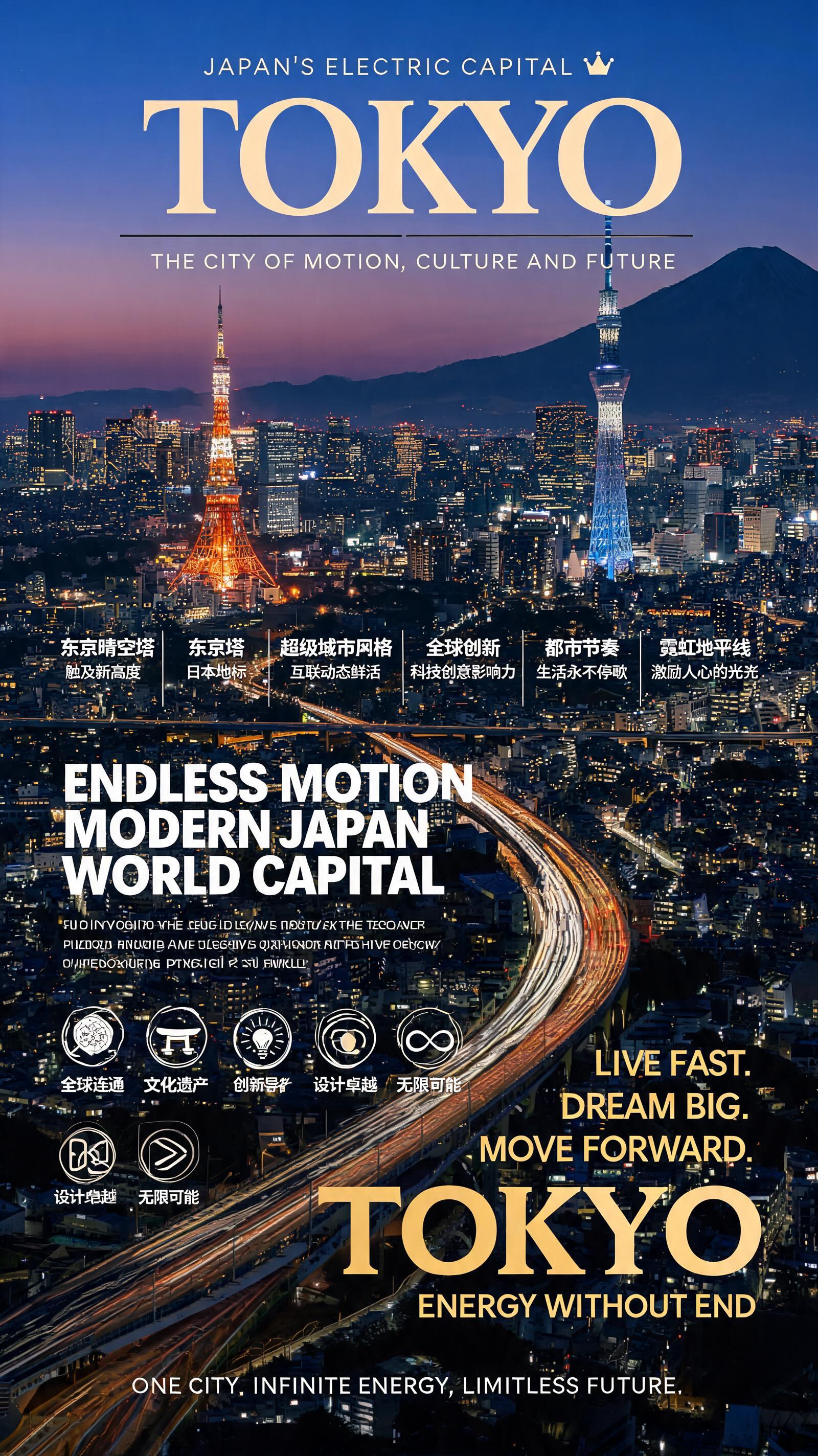 Tokyo Night Skyline Typography Poster preview image