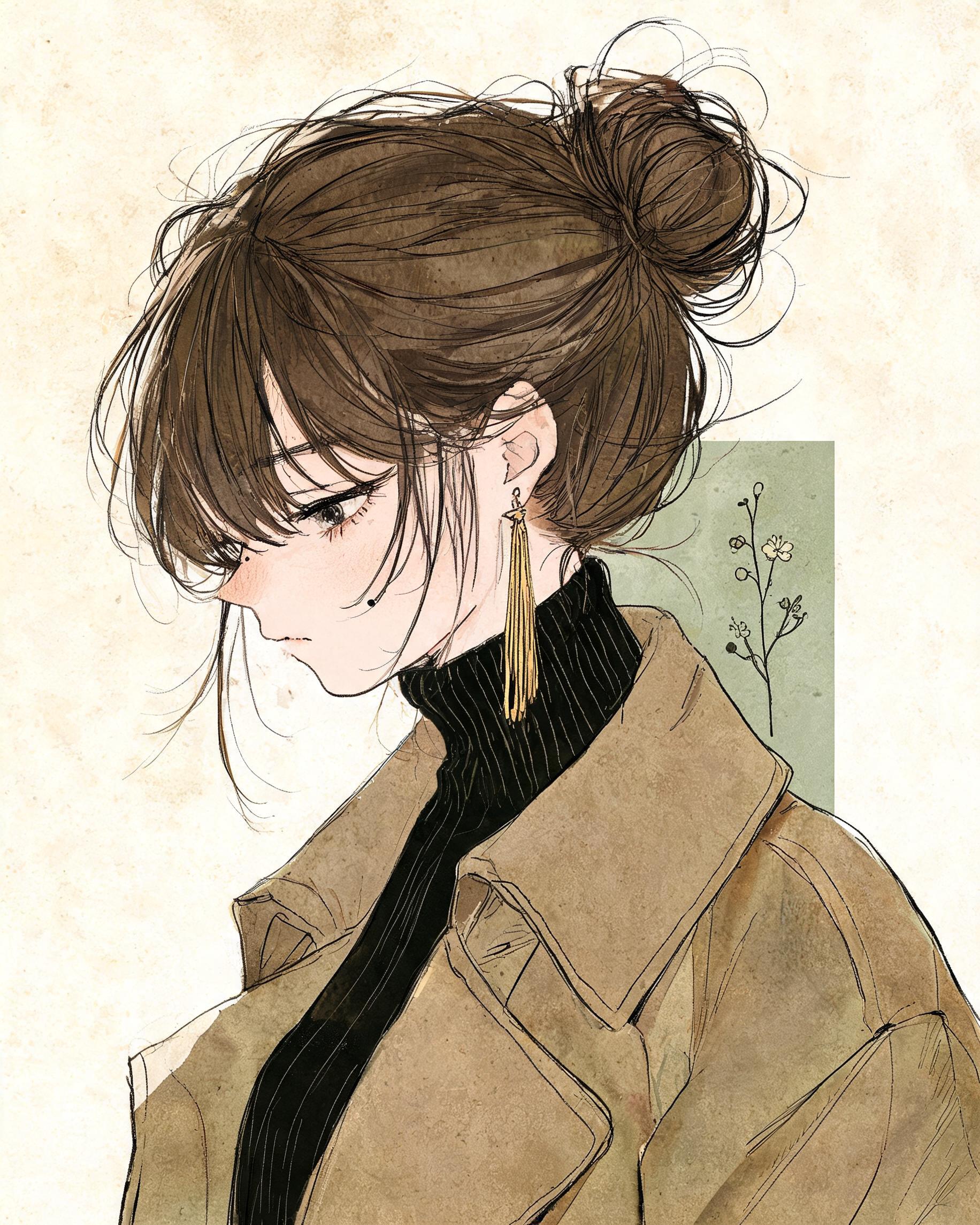 复古水墨风侧脸插画 生成预览图